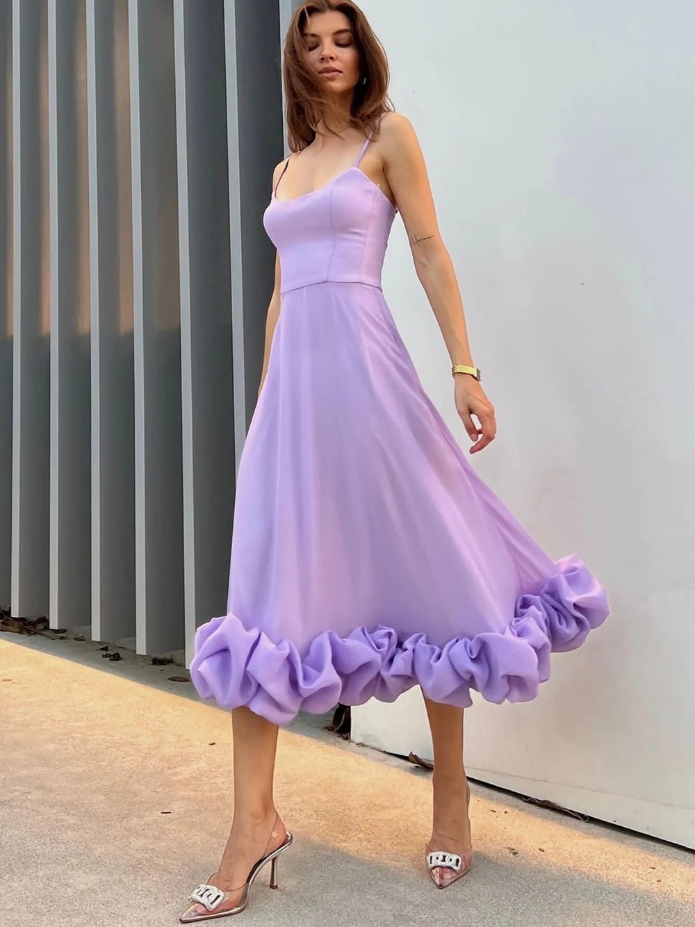 Post Meridiem Lilac Ruffle Hem Dress with Adjustable Corset